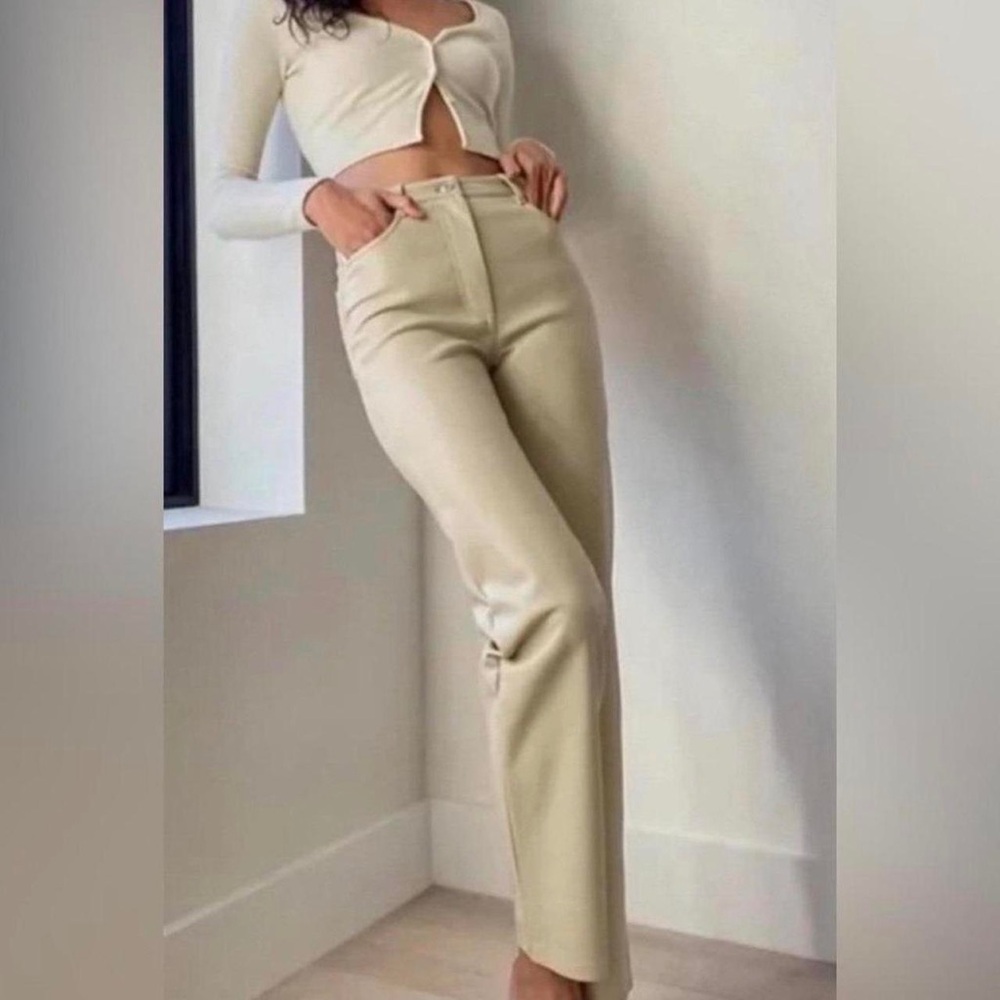 Aritzia Wilfred faux leather nude/beige pants